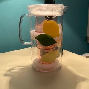 KATE SPADE Lemon Pitcher 58 oz & 2 Stackable 12 oz Tumblers Acrylic NIB Lemonade